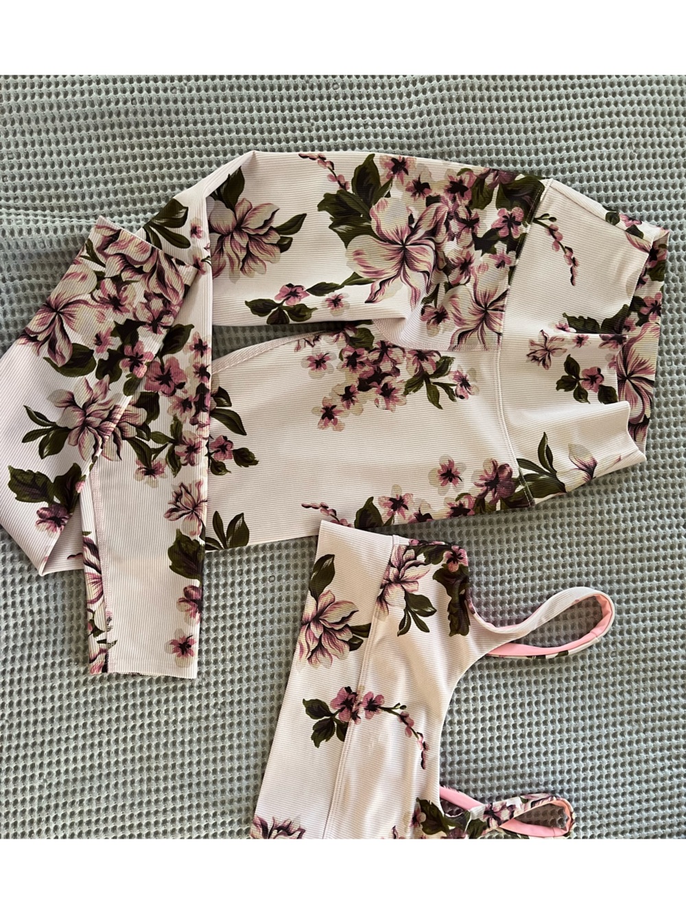 Beach Riot Pink Floral Ribbed Bralette & Leggings Set